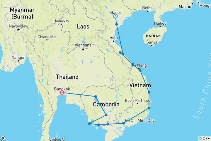 Map of 27 Days in Southeast Asia: Cambodia, Vietnam & Big Nights in Bangkok