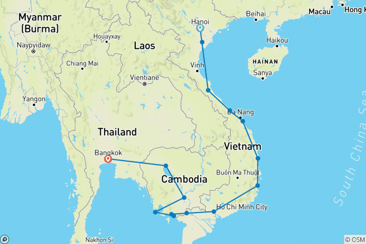 Mapa de Lo esencial del sudeste asiático: Hanói, Phnom Penh y Tailandia Buenos tiempos