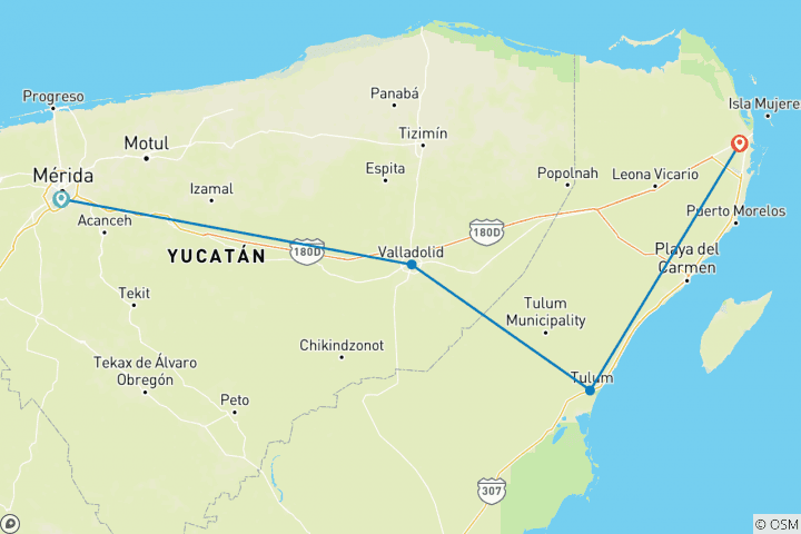 Carte du circuit Yucatan et Cancún : Mérida, ruines mayas et vie au bord de la mer