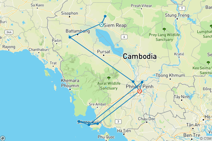 Map of Small group tour & bathing - Cambodia (incl. flight)