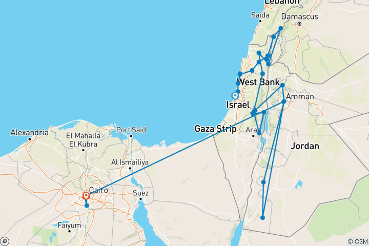 Carte du circuit Israël, Jordanie et Le Caire - 14 jours