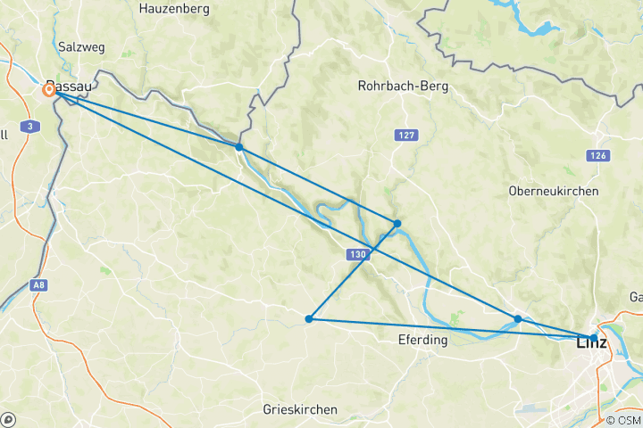 Map of The Danube Trail - Route I from Passau to Linz (7 days)