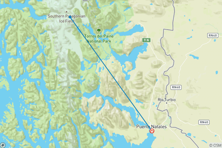 Kaart van Patagonië - Torres del Paine Rondreis - "O" Circuito (9 dagen)
