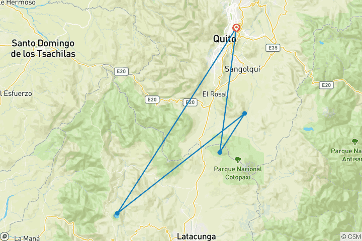 Kaart van De Centrale Andes van Ecuador (8 dagen)