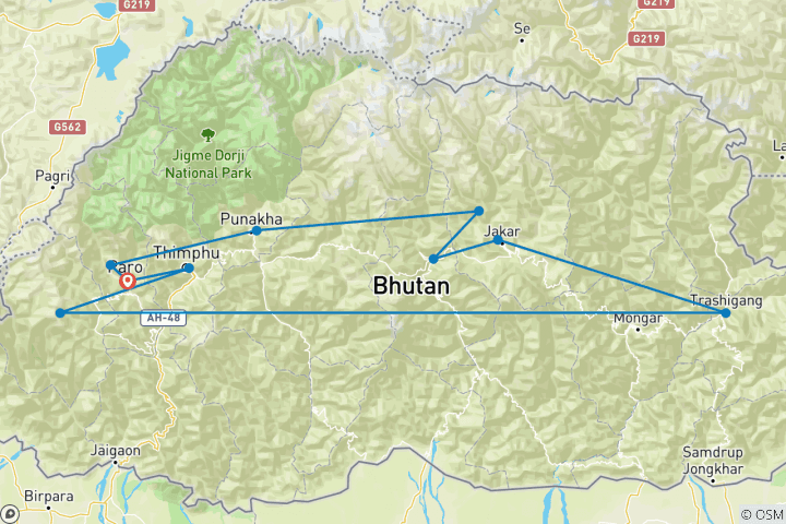 Carte du circuit Camper sur la piste Trans Bhutan