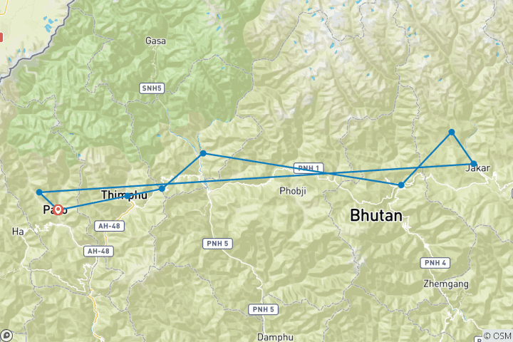 Carte du circuit Points forts de la piste Trans Bhutan