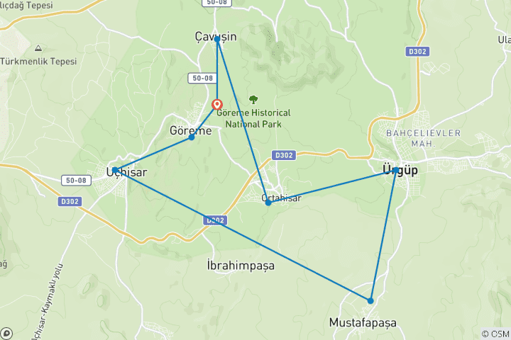 Mapa de 7 días de aventura en Bici por Capadocia