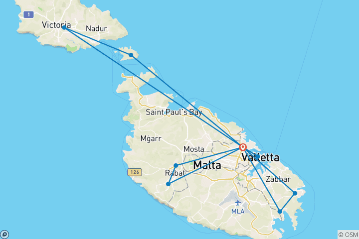 Carte du circuit Secrets de Malte à pied