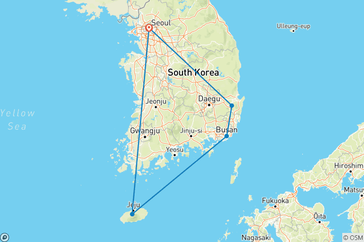 Carte du circuit 10 jours d'aventure en Corée du Sud : Culture, cuisine et côtes