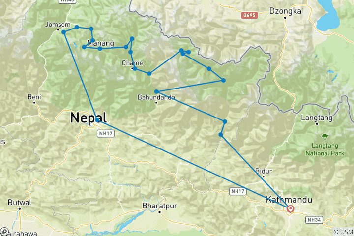 Karte von Drei Pässe mit Tilicho Lake Trek