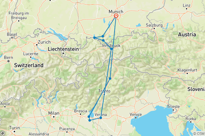 Carte du circuit Le printemps en Italie et en Bavière