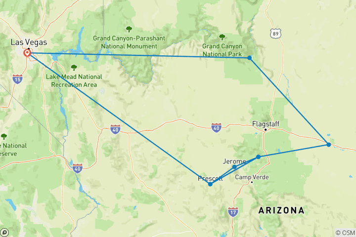 Carte du circuit Aventure au Grand Canyon en Arizona