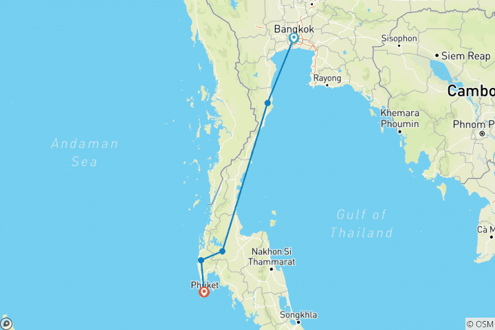 Carte du circuit La Thaïlande en famille : plage, jungle et faune (côte ouest)