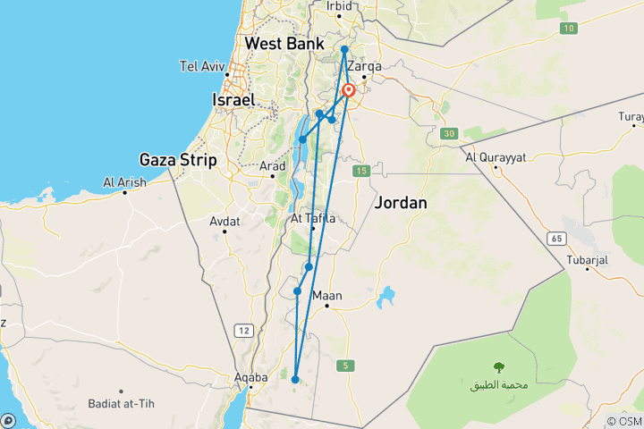 Map of Jordan Experience (Small Groups, Summer, Dead Sea Extension, 9 Days)