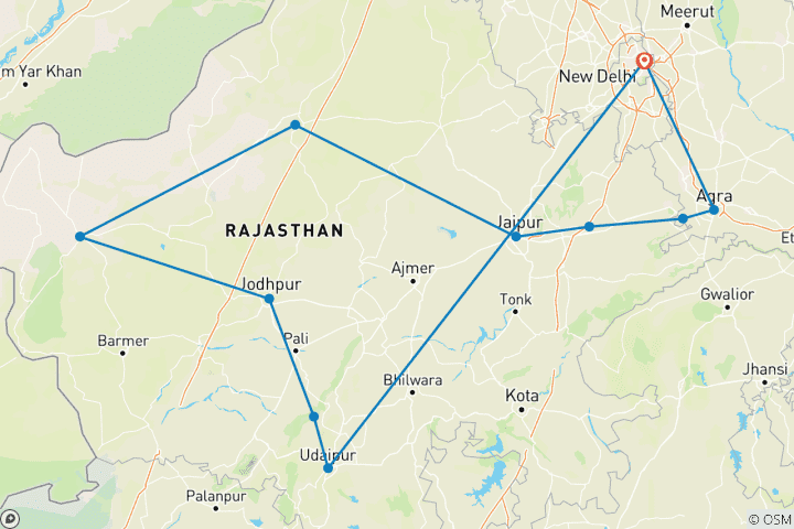 Map of Private 12 Days Tour of Rajasthan and Tajmahal