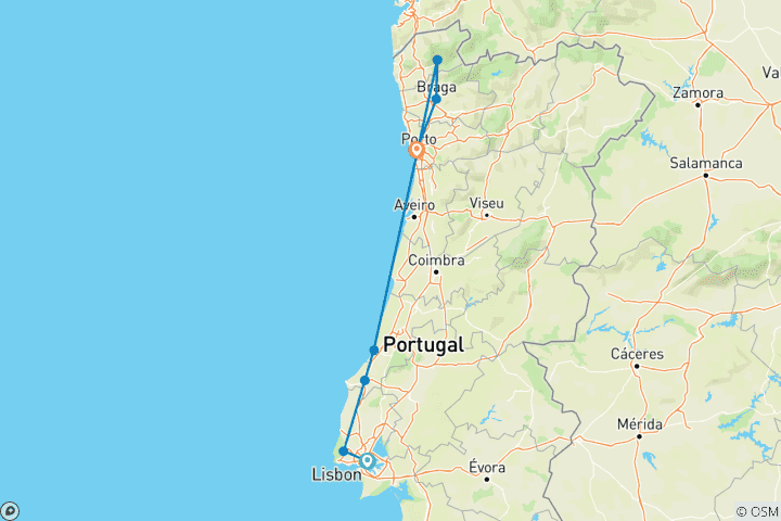 Carte du circuit Circuit gastronomique au Portugal : Extension de Lisbonne à Porto et Douro après l'excursion