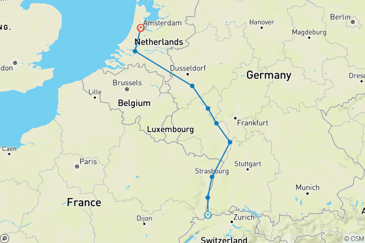 Map of Christmas on the Rhine Basel to Amsterdam