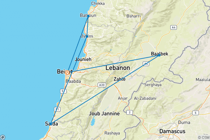 Map of Highlights of Lebanon (Summer)