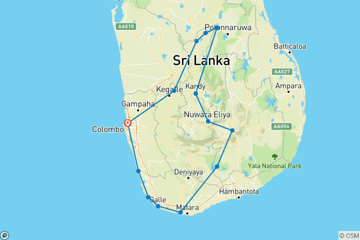 Map of Sri Lanka Solo Trip