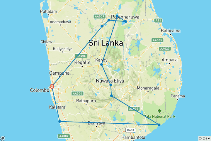 Carte du circuit Sri Lanka - Voyage en solitaire pour femmes