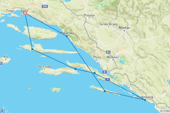 Carte du circuit Aventure de la voile en Croatie