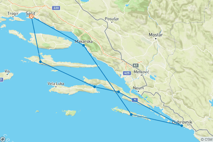 Carte du circuit Aventure de la voile en Croatie