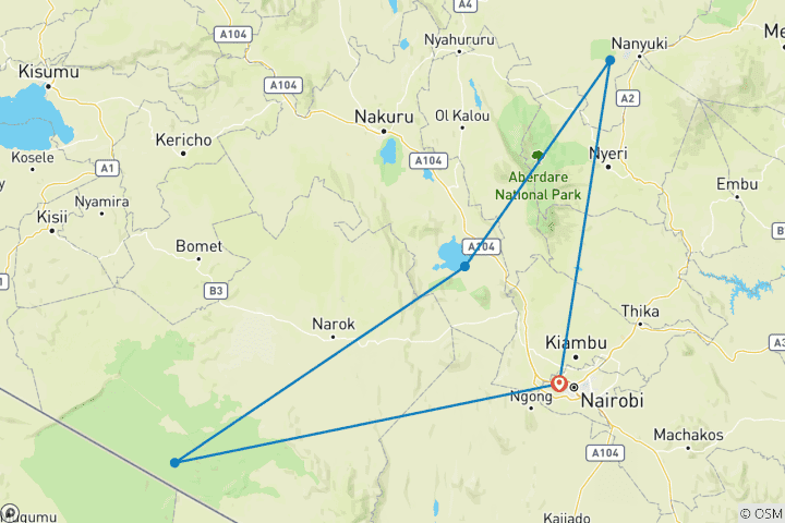 Carte du circuit Safari photographique de luxe de 5 jours à Sweetwaters, Naivasha et Masai Mara