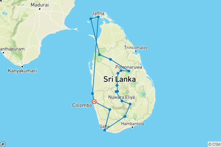 Karte von Faszination Sri Lanka mit Abstecher in den unbekannten Norden (einschließlich Ratnapura)