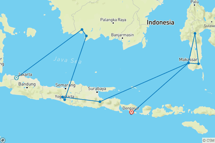 Karte von Indonesien intensiv – Kalimantan, Java, Sulawesi und Bali