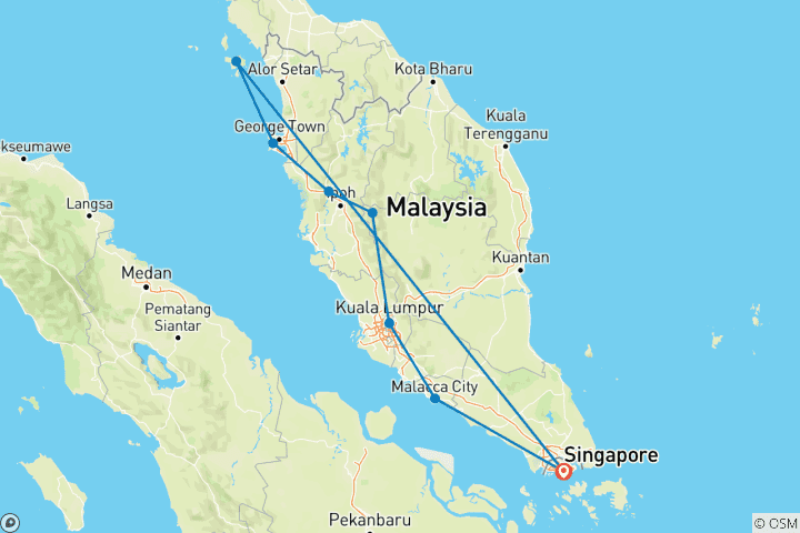 Carte du circuit Highlights de la Malaisie avec Singapour