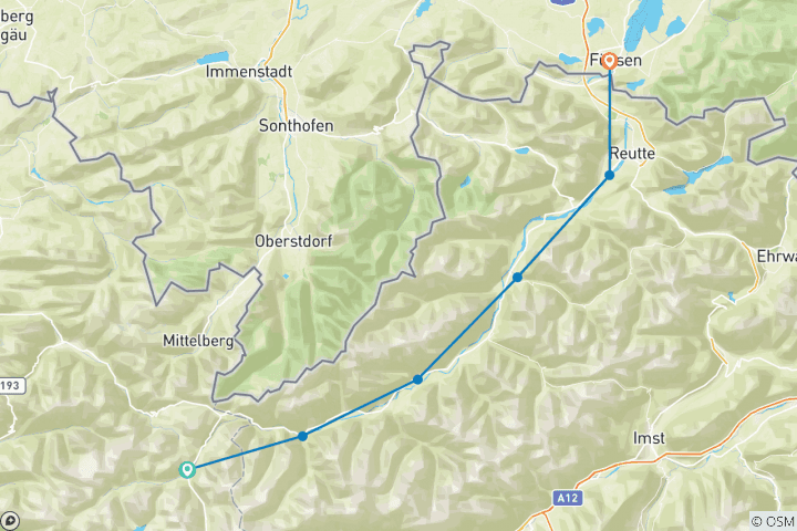 Map of Lechweg: Lech am Arlberg - Füssen (8 days)