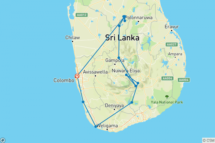 Kaart van Rondreis & zwemmen in Sri Lanka – incl. vlucht