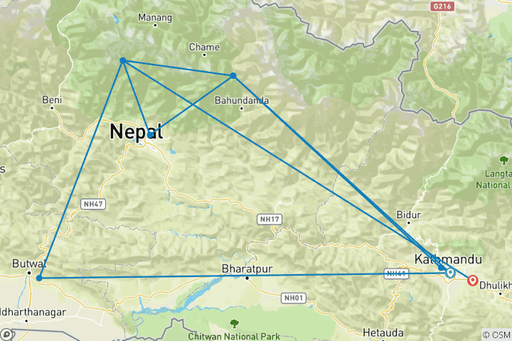 Karte von Nepal: Entspannt Erleben