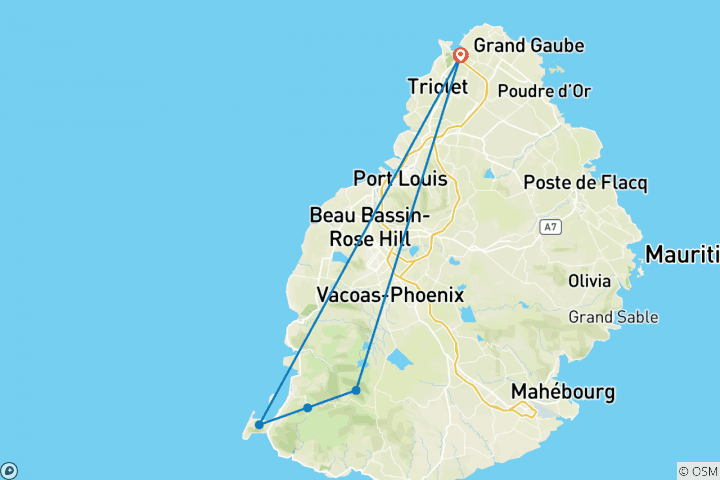 Carte du circuit Simplement l'île Maurice, excursion privée (hôtel 5* réservé aux adultes)