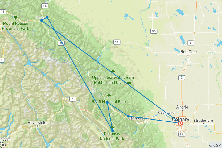 Carte du circuit Circuit spécial 6 jours dans les Rocheuses - Banff, Yoho et parc national Kootenay