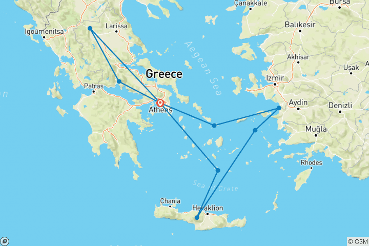 Carte du circuit Joyaux de la Grèce et des îles de la mer Égée - 8 jours