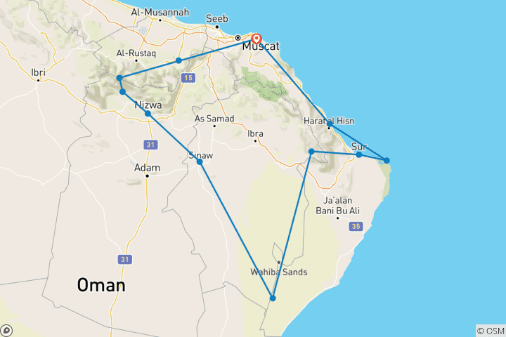 Carte du circuit Les joyaux d'Oman : Un circuit privé de 8 jours