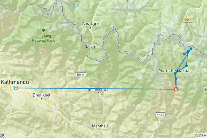 Map of Everest Base Camp Trek - 7 Days