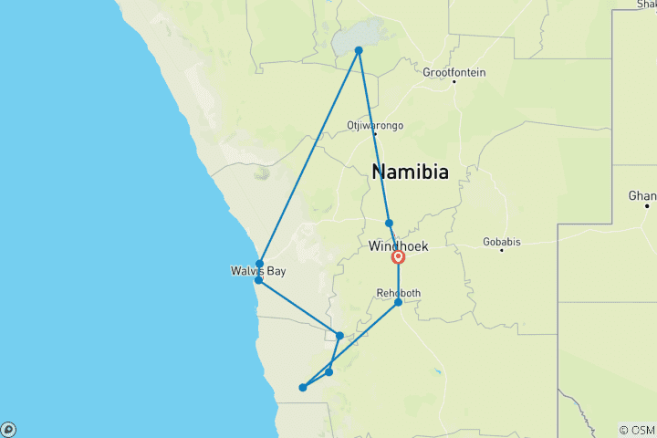 Map of 6 Days Explore Etosha, Swakopmund and Sossusvlei | Private Guided Lodge