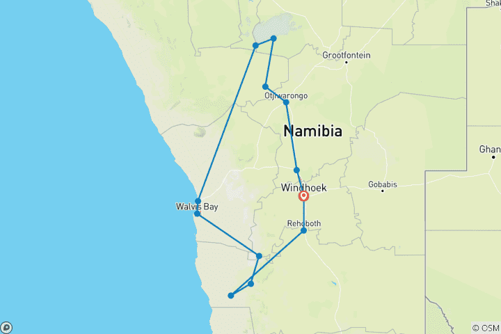 Karte von 6 Tage Etosha, Swakopmund und Sossusvlei (in einer privaten Lodge)