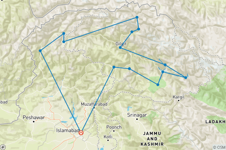 Carte du circuit Explorer le Gilgit- Baltistan et la vallée de Kalash