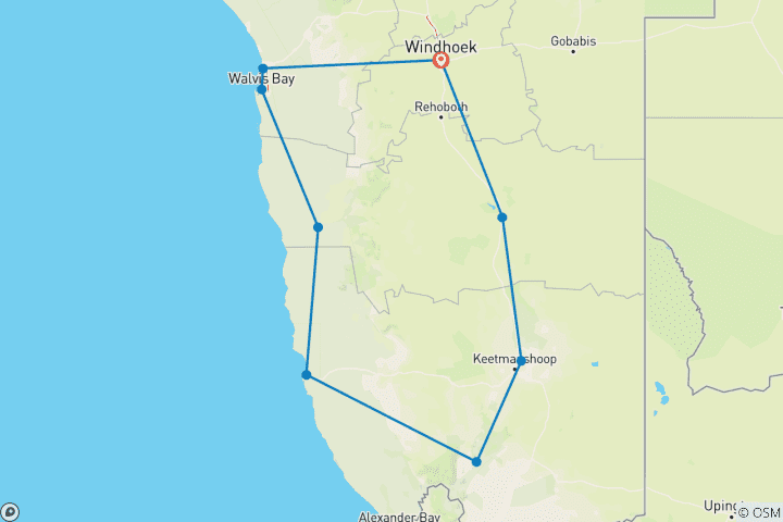 Map of 7 Days SOUTH of Namibia | Private Guided Lodge