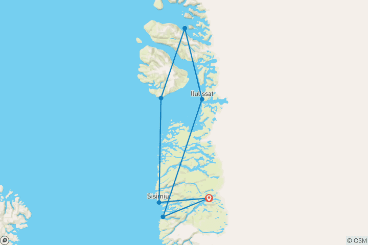 Carte du circuit Baie de Disko (comprend le vol aller-retour Copenhague - Kangerlussuaq)