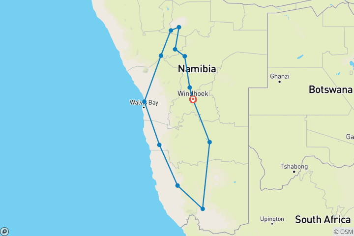 Map of 12 Days Namibia in Plus | Private Guided Lodge