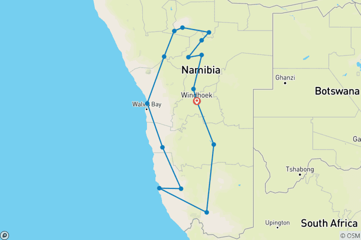 Map of 15 Days All About Namibia | Private Guided Lodge