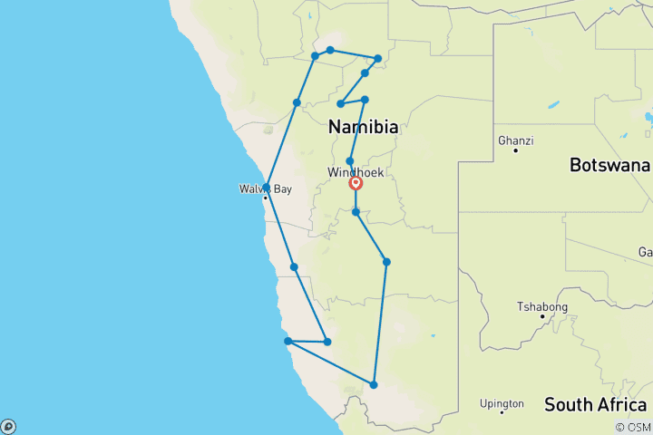 Map of 15 Days All About Namibia | Private Guided Lodge