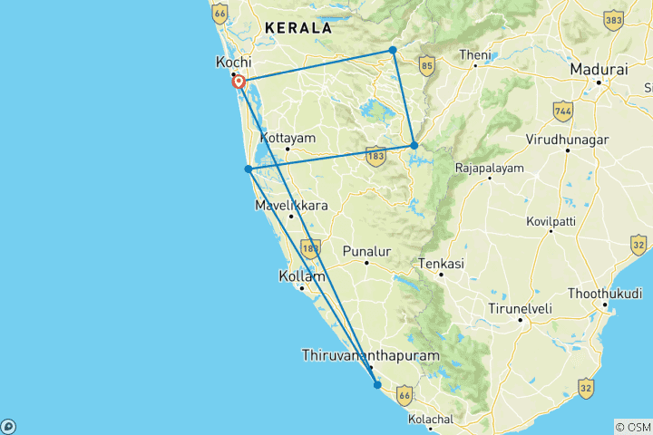 Map of Kerala with Ayurveda