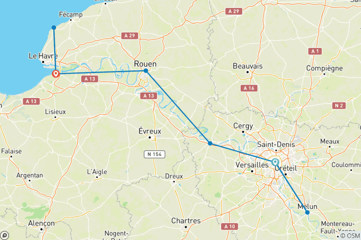 Carte du circuit L'impressionnisme français sur les rives de la Seine - croisière de port à port