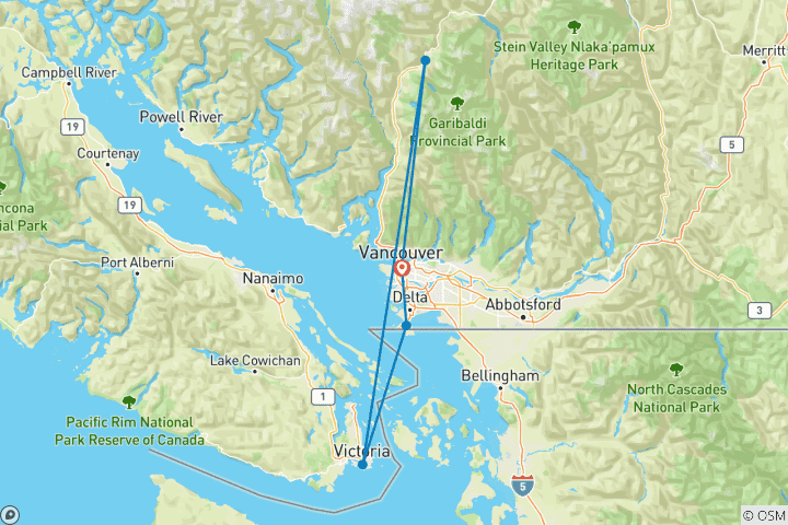 Kaart van Privé-rondreis naar Vancouver, Whistler & Victoria - 3 dagen