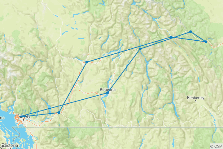 Kaart van Sneeuwavontuur in de Rockies & Lake Louise - een avontuurlijke privé-rondreis - van Vancouver naar Banff - 4 dagen